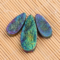 Natürliche Achat-Tropfenanhänger aus Galvanik, Regenbogen plattiert, 35~50x15~20.5x7 mm, Bohrung: 2 mm, 3 Stück / Set