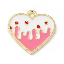 Pendente smaltati in lega, charms cuore, oro chiaro, perla rosa, 19.5x19.5x1.5mm, Foro: 1.8 mm