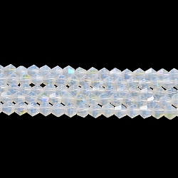 Chapelets de perles en verre électroplaqué d'imitation jade, de couleur plaquée ab , facette, Toupie, clair, 4x4mm, Trou: 0.8mm, Environ 87~98 pcs/chapelet, 12.76~14.61 pouce (32.4~37.1 cm)