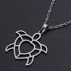 201 Stainless Steel Pendants Necklaces, with Cable Chains and Lobster Claw Clasps, Turtle, Stainless Steel Color, 17.71 inch(45cm), 1.5mm