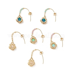 3 paire de boucles d'oreilles pendantes en strass et fleurs en perles de verre de 3 couleurs, 304 boucles d'oreilles en acier inoxydable pour femme, couleur mixte, 28x11mm, 1 paire / couleur