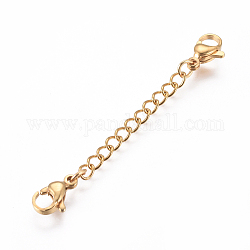 Vacuum Plating 304 Stainless Steel Chain Extender, with Curb Chains and Lobster Claw Clasps, Real 18K Gold Plated, 50x6.5mm, Ring: 4x3x0.6mm, Clasp: 10.5x6.5x3.5mm