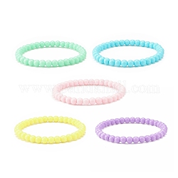 Bracelet extensible en perles rondes en acrylique couleur bonbon pour femme, couleur mixte, diamètre intérieur: 2-1/8 pouce (5.4 cm)