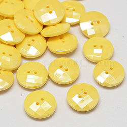 Тайвань акриловые кнопки, Блеск перлы, граненые, 2-луночное, плоско-круглые, лимонный шифон, 10x4 мм, отверстие : 1 мм