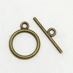 Tibetan Style Toggle Clasps, Lead Free & Cadmium Free & Nickel Free, Rondelle, Antique Bronze, Size: Ring: about 15mm in diameter, 2mm thick, hole: 2mm, Bar: 21mm long, hole: 2mm