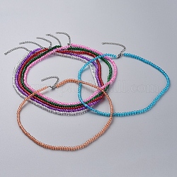 Glass Beaded Necklaces, with 304 Stainless Steel Lobster Claw Clasps & Curb Chains Extender, Mixed Color, 18.18 inch(46.2cm)