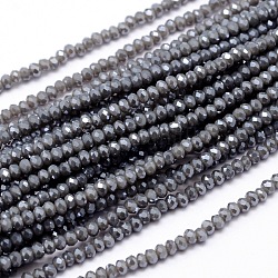 Rondelle facettée plaqué arc-en-ciel de perles de verre plaquées, grises , 2.8~3x2mm, Trou: 0.8mm, Environ 200 pcs/chapelet, 15.1 pouce