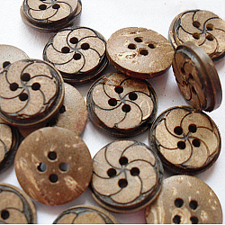 Pulsanti d'arte in forma rotonda con 4 buche per i bambini, bottone di cocco, Burlywood, circa15 mm di diametro, circa 100pcs/scatola