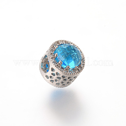 Legierung Rhinestone European Beads, Großloch perlen, Flachrund, Verdeck blau, 12x11 mm