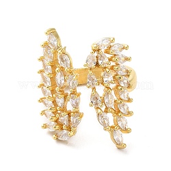 Anelli per polsini aperti con ala di zirconi cubici, gioielli in ottone dorato per le donne, chiaro, diametro interno: 17mm