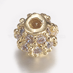 Messing Mikro ebnen Zirkonia Perlen, Runde, Transparent, golden, 4 mm, Bohrung: 0.5 mm
