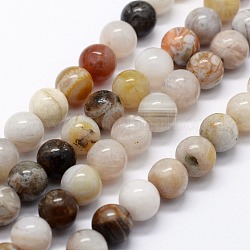 Natürliche Bambus-Blatt-Achat Perlen Stränge, Runde, 6 mm, Bohrung: 0.8 mm, ca. 63 Stk. / Strang, 14.76 Zoll (37.5 cm)