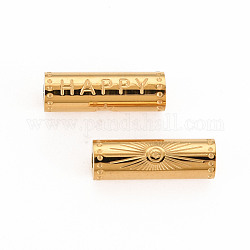 304 perline in acciaio inossidabile, colonna con parola felice, vero placcato oro 14k, 15x5mm, Foro: 1.8 mm