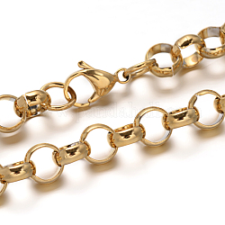 304 Edelstahl rolo Kette Halsketten, mit Karabiner verschlüsse, golden, 19.7 Zoll (50 cm) x 8 mm