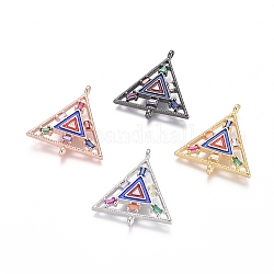 Connecteurs de liaisons en zircone cubique micro pavé en laiton, avec l'émail, triangle, colorées, couleur mixte, 25.5x23x3mm, Trou: 1.2mm