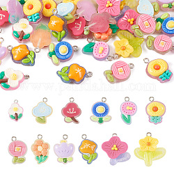 Pandahall 48Pcs 12 Styles Translucent Resin Pendants, Glitter Flower Charms, with Platinum Tone Iron Loops, Mixed Color, 18~23x13~17x6~8mm, Hole: 2mm, 4pcs/style