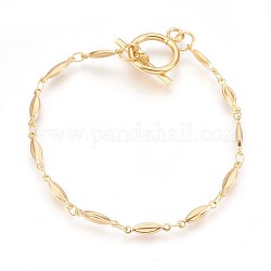 Ion Plating(IP) 304 Stainless Steel Link Chain Bracelets, with Toggle Clasps, Horse Eye, Golden, 202x3mm