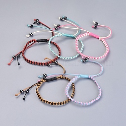 Bracelets de perles tressées en corde de polyester ciré, avec des non-magnétiques perles synthétiques d'hématite, couleur mixte, 2-1/8 pouce ~ 2-1/4 pouces (5.4~5.6 cm)