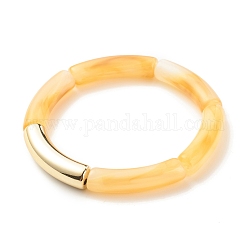Pulsera elástica con cuentas de tubo curvo acrílico de piedras preciosas de imitación, pulsera gruesa para mujer, oro, diámetro interior: 2-1/8 pulgada (5.3 cm)