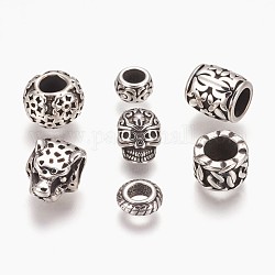 304 Edelstahlkugeln, Großloch perlen, Mischformen, Antik Silber Farbe, 8~12x8~10x3.5~13.5 mm, Bohrung: 4~6 mm
