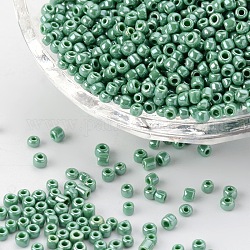 Perline artigianali fai da te 12/0 colori opachi lustri perle di vetro rotonde, verde mare medio, misura:circa2mm di diametro, foro:1mm, circa 3304pcs/50g