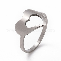 201 Herz-Fingerring aus Edelstahl, hohler breiter Ring für Frauen, Edelstahl Farbe, uns Größe 6 1/2 (16.9mm)