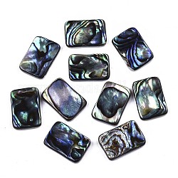 Natural Abalone Shell/Paua Shell Cabochons, with Freshwater Shell, Rectangle, Colorful, 15x10x3mm