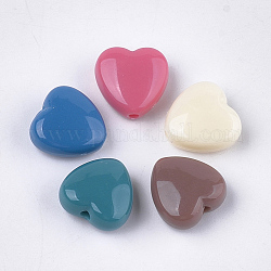 Opaque Acrylic Beads, Heart, Mixed Color, 13.5x14x7mm, Hole: 2mm