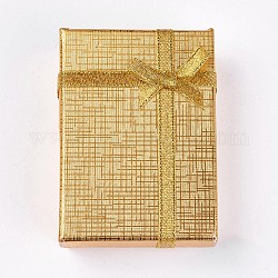 Scatole collana di cartone, con fiocco di nastro e spugna all'interno, rettangolo, oro, 7x5x2.5cm