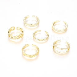 Латунные кольца на пальцах манжеты, штабелируемые кольца, с кубического циркония, разнообразные, прозрачные, золотые, 13~14 мм, 6 шт / комплект