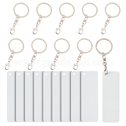 Keychain, with Split Key Rings and Rectangle Double-faced Blank Aluminum Pendants, Platinum, 146mm, Pendants: 75x25x1mm