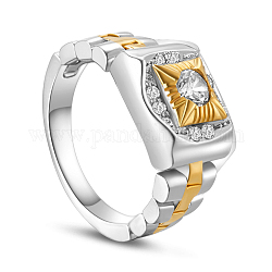 Shegrace 925 anillo de dedo de plata esterlina, con cadena de reloj y cuadrado real chapado en oro de 18k con microaviones aaa circonitas cúbicas, platino y oro, 19mm