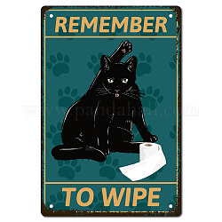 Creatcabin Metall-Blechschild mit schwarzer Katze, „Remember to Wipe Cat“, lustiges Vintage-Retro-Kunstwandbild, hängendes Eisengemälde, Poster, Plakette, Badezimmer, Wanddekoration, Schild für Toilette, Zuhause, Toilette, Wohnung, 8 x 12,[5] cm