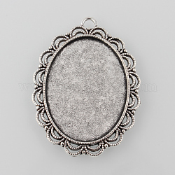 Cabochon bases plana colgante oval de aleación de plata antigua de estilo tibetano, sin plomo y cadmio, Bandeja: 40x30 mm, 54x40x3mm, agujero: 4 mm