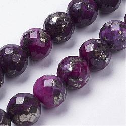 天然石パイライトビーズ連売り  染め  ラウンド  多面カット  暗紫色  10~11x10~11mm  穴：1.5mm  約19個/連  7.8インチ（20cm）