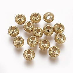 Legierung Tibetische Perlen, langlebig plattiert, Runde, echtes 18k vergoldet, 7.6x6.6 mm, Bohrung: 3 mm