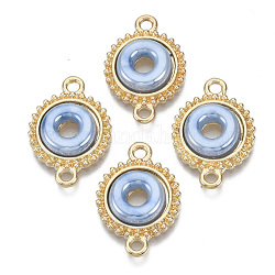Conectores de eslabones de porcelana, con fornituras claros en latón dorado, buñuelo, azul claro, 21x14x3mm, agujero: 1.8 mm