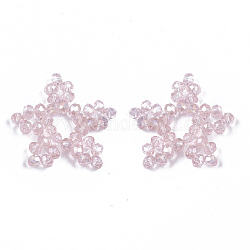 Placcatura di perle tessute acriliche, perline a grappolo, stella, perla rosa, 24.5x26x3.5mm, Foro: 5 mm
