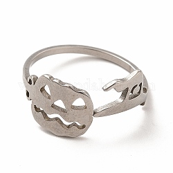 304 anillo de dedo de bruja y calabazas huecas de acero inoxidable para halloween, color acero inoxidable, diámetro interior: 17.8 mm