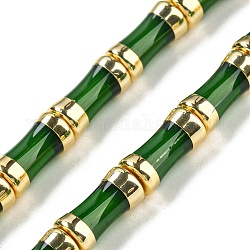 Perle di vetro, con estremità in ottone tono dorato, bastone di bambù, verde scuro, 12.7x6mm, Foro: 1.1 mm, circa 30pcs/filo, 14.96 pollice (38 cm)