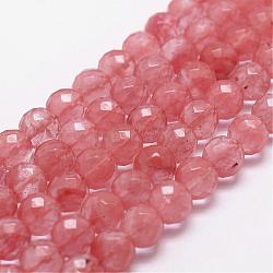 Chapelets de perles en verre de quartz de cerise, facette, ronde, 10mm, Trou: 1mm, Environ 37 pcs/chapelet, 14.9 pouce ~ 15.1 pouces