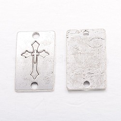 Connettori di collegamenti in stile tibetano, cadmio & nichel &piombo libero, rettangolo, argento antico, 27x16x1.5mm, Foro: 3 mm