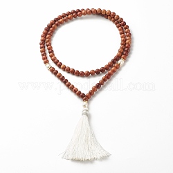 Collar de oración mala de madera natural y perlas, collar con colgante de borla grande para meditación budista, blanco, saddle brown, 34.65 pulgada (88 cm)
