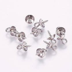 Attaches pendentif en 201 acier inoxydable pour les perles semi-percées, couleur inoxydable, 10x6mm, Trou: 2mm, pin: 1 mm