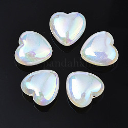Perles acryliques placage irisé arc-en-ciel, perles de paillettes, cœur, blanc, 17x17.5x8.5mm, Trou: 1.8mm
