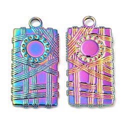 304 Stainless Steel Pendants, Rectangle Charm, Rainbow Color, 27.5x14x2mm, Hole: 3mm