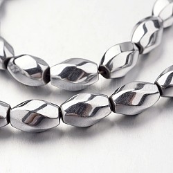 Electroplate Non-magnetic Synthetic Hematite Beads Strands, Twisted Oval, Silver Plated, 12x8~9mm, Hole: 1mm, about 33pcs/strand, 15.7 inch