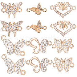 Sunnyclue 36 pz 6 stili lega di ciondoli connettore strass di cristallo, collegamenti a farfalla, oro chiaro, 6pcs / style