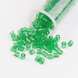 11/0 due tagliere perle di vetro per foro rotondo, esagono, colori trasparenti, verde, 2x2mm, foro: 0.5mm, circa 41000pcs/libbra