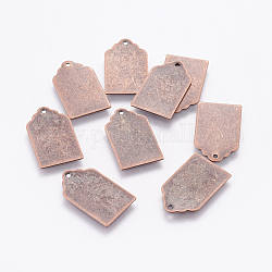 Étiquettes métalliques, laiton estampage pendentifs d'étiquette vierge, cuivre rouge, 21x12x0.5mm, Trou: 1mm